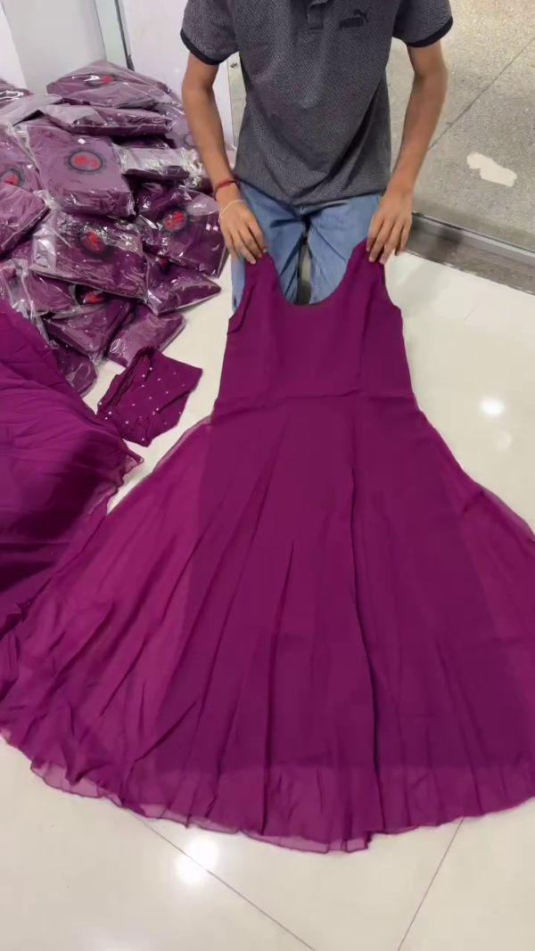 Elegant Plum Georgette Sleeveless Anarkali Gown