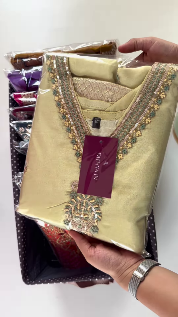 Teal Blue Embroidered Straight-Cut Kurta with Golden Threadwork by DITHYA.IN - Image 2