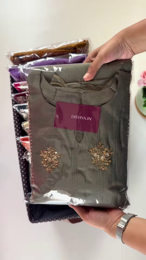 Teal Blue Embroidered Straight-Cut Kurta with Golden Threadwork by DITHYA.IN - Image 3