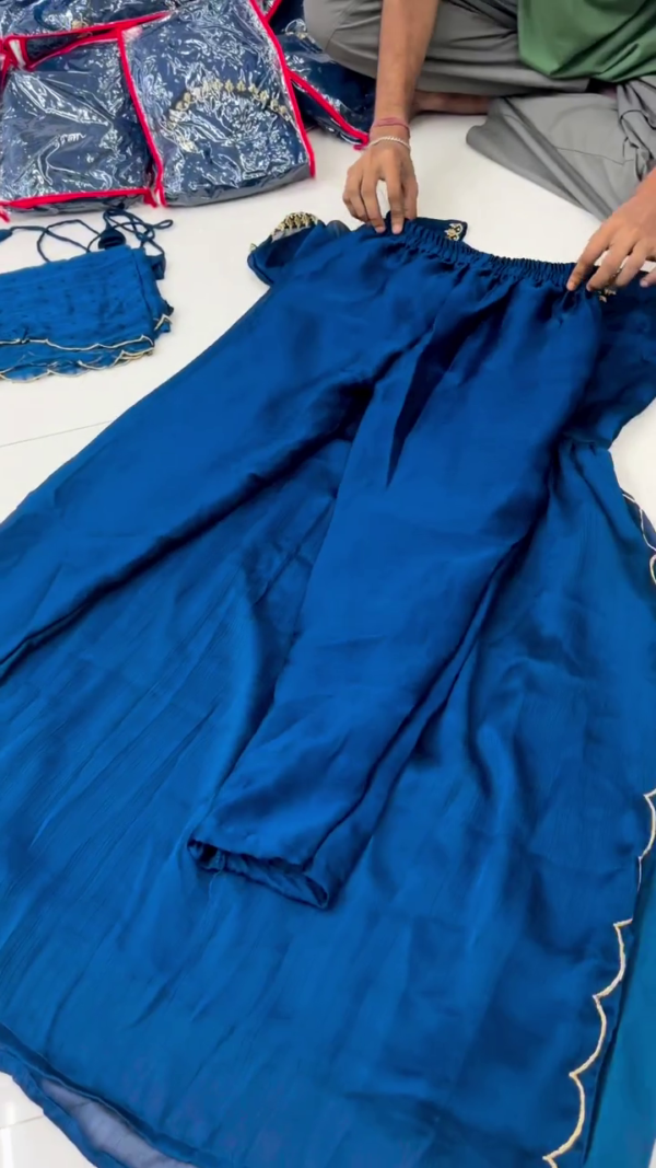 Royal Blue Flared Kurta Set with Gota Patti Detailing - Image 2