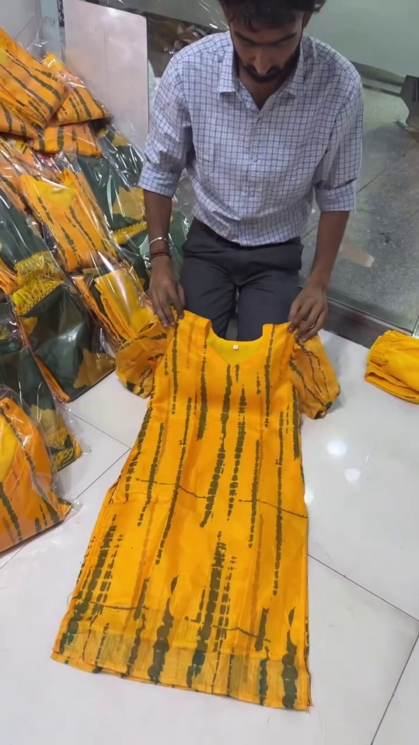 Sunshine Yellow Tie-Dye Cotton Short Kurti