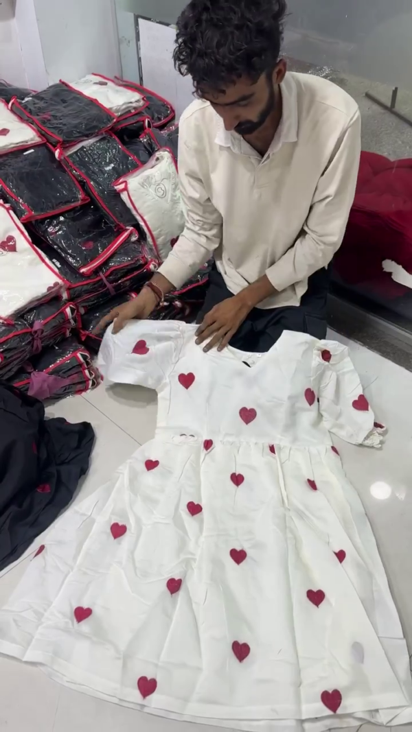 Chic Black Dress with Red Heart Embroidery - Image 2