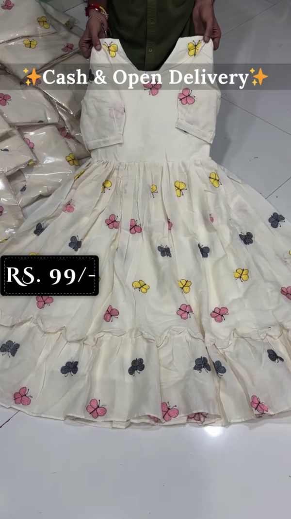 Cream Butterfly Embroidered Kids Dress