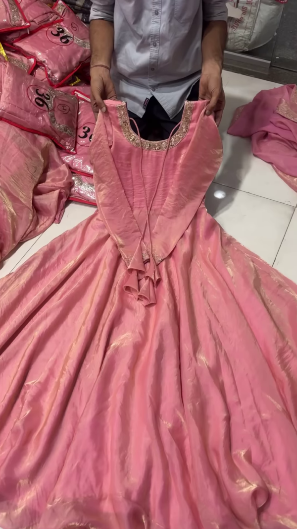 Graceful Pink Shimmer Long Frock Gown for Girls - Image 2