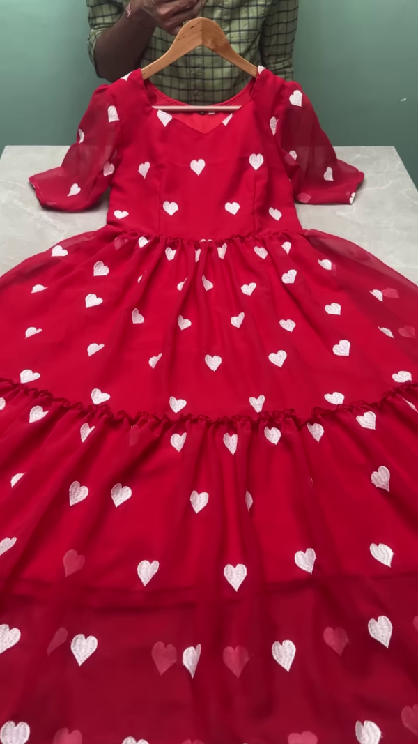 Purple Heart-Printed Flared Dress for Girls - Image 3