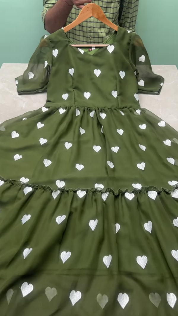 Purple Heart-Printed Flared Dress for Girls - Image 4