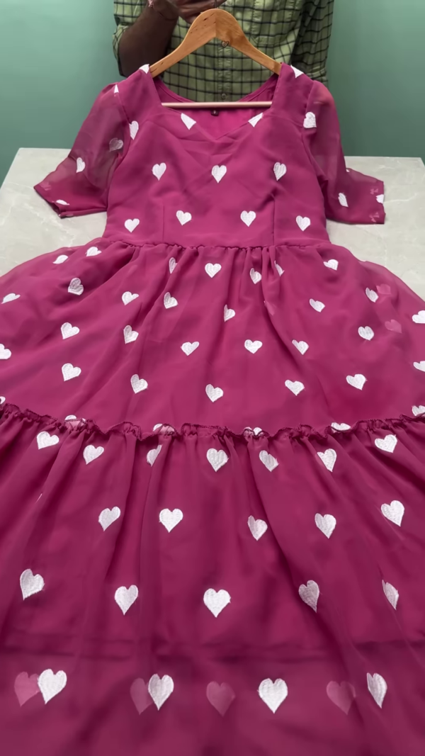 Purple Heart-Printed Flared Dress for Girls - Image 5