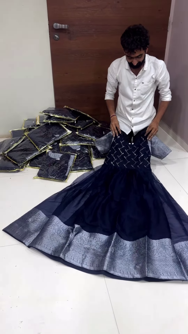 Charcoal Grey Organza Flared Dress with Mirror Embellished Waist Belt - Image 2