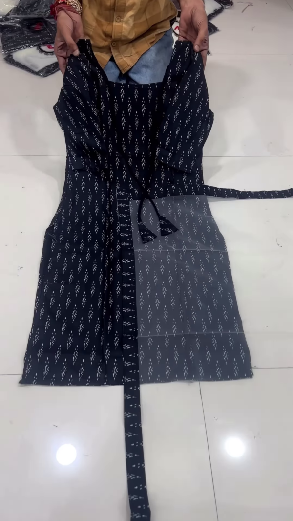 Midnight Indigo Printed Cotton Kurti with Tie-Up Waist - Image 2
