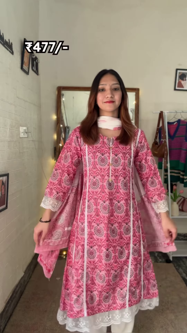 Pastel Green Floral Printed Straight Kurta Set with Dupatta - Image 3