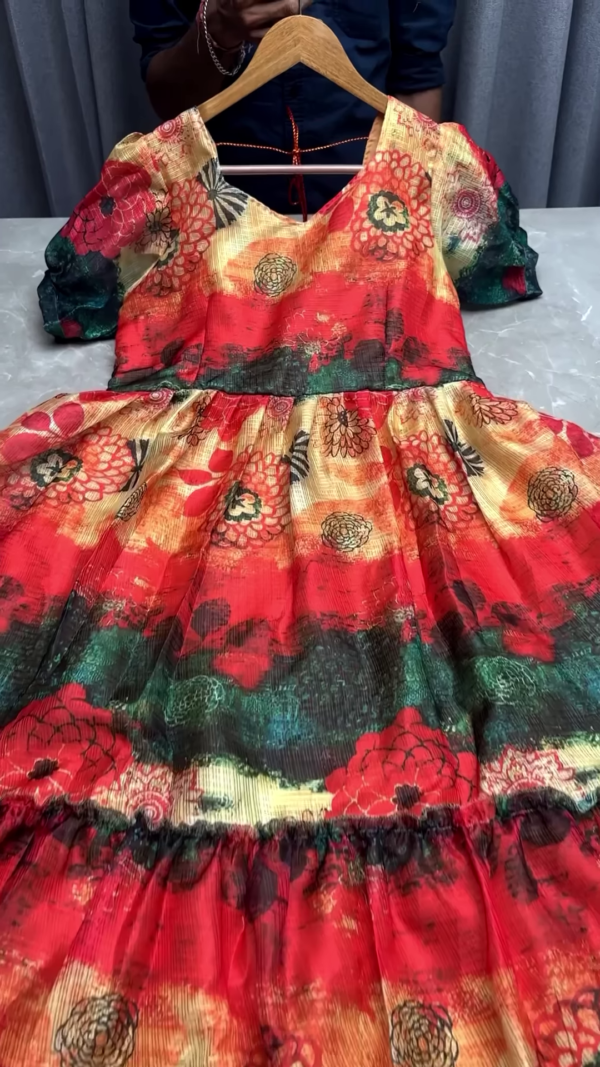 Multicolor Floral Abstract Print Gathered Midi Dress