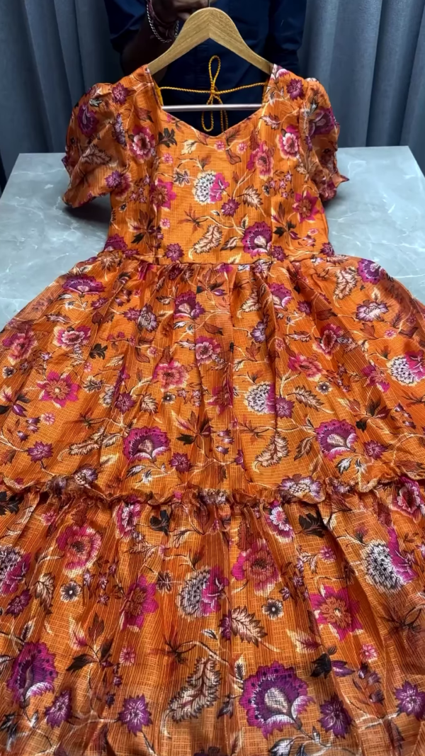 Multicolor Floral Abstract Print Gathered Midi Dress - Image 3