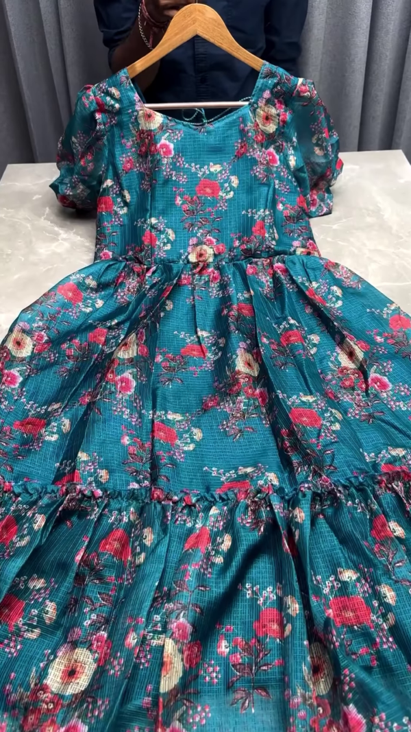 Multicolor Floral Abstract Print Gathered Midi Dress - Image 4