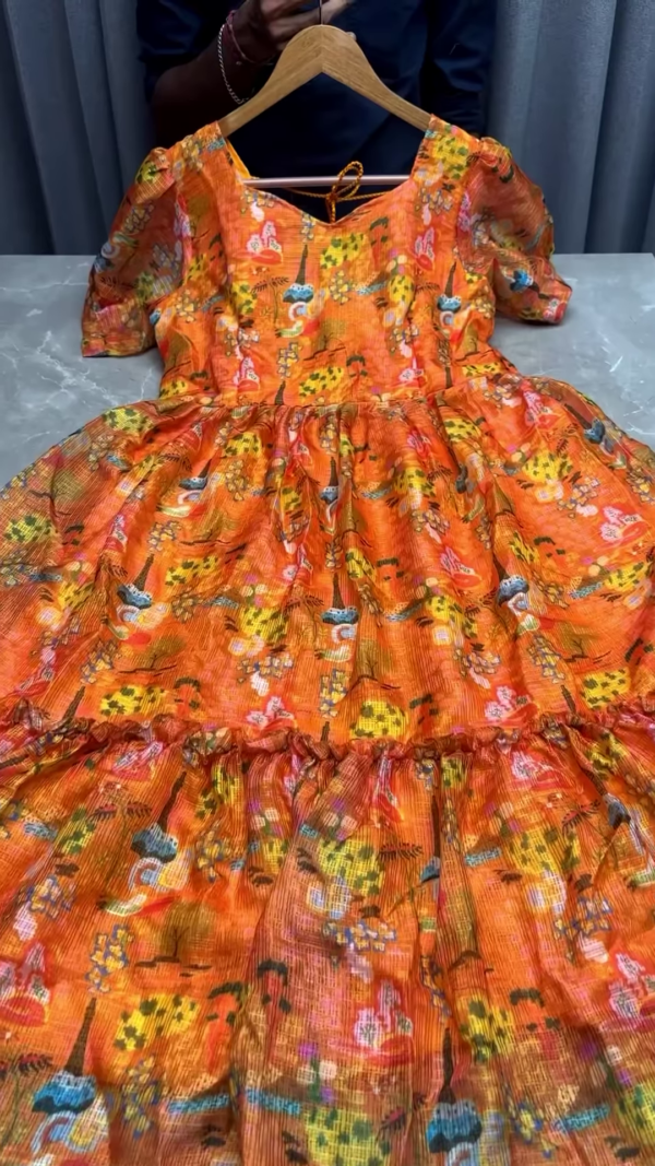Multicolor Floral Abstract Print Gathered Midi Dress - Image 7