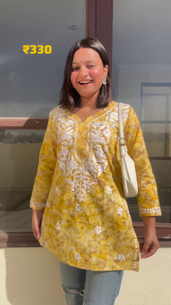 Cherry Red Cotton Embroidered Short Kurti for Women - Image 4