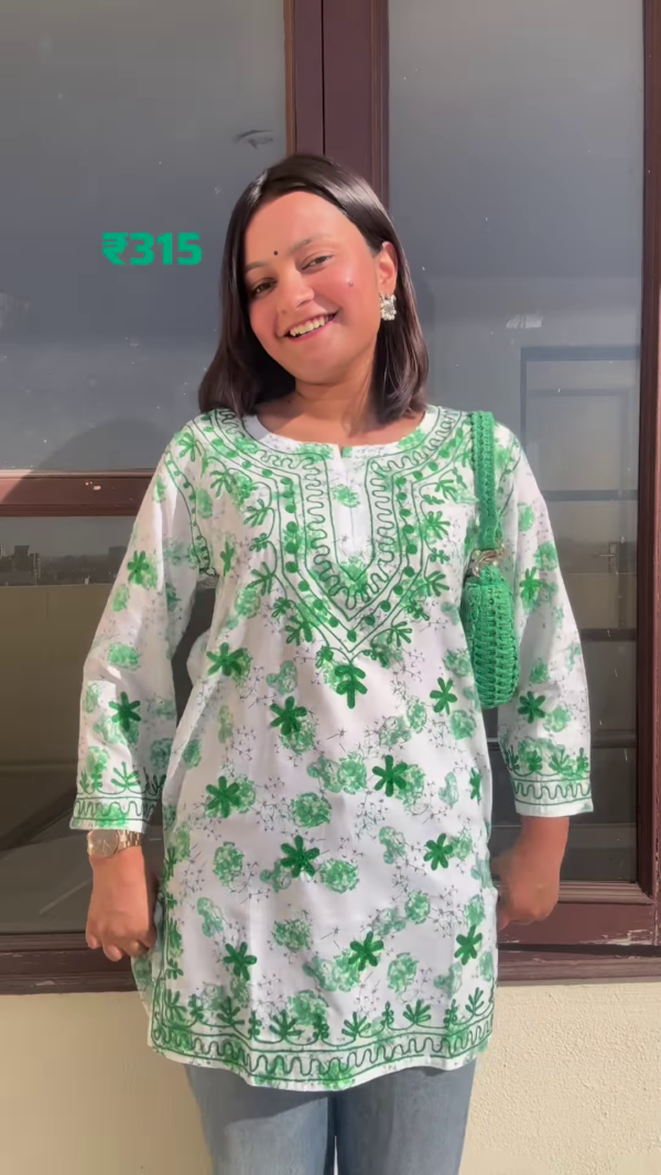 Cherry Red Cotton Embroidered Short Kurti for Women - Image 7