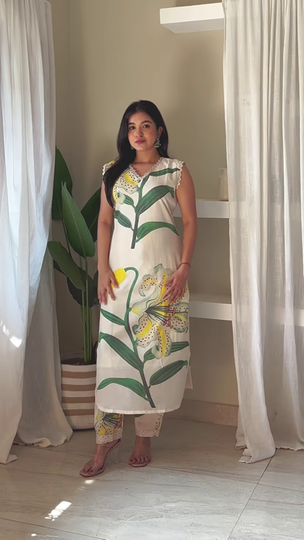 Mystic Turquoise Chiffon Kurta with Golden Accent Embroidery - Image 3