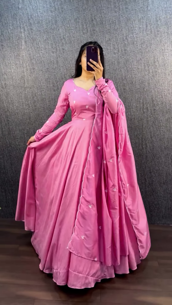 Royal Purple Anarkali Gown with White Heart Motif Embroidery and Dupatta Set