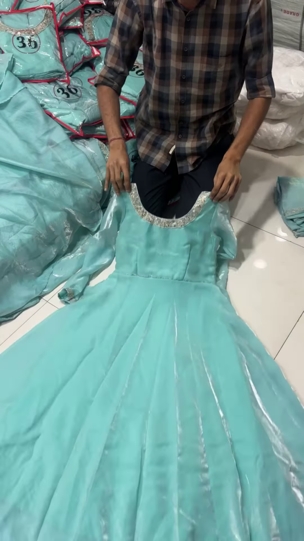 Elegant Sky Blue Long Frock Gown for Girls - Image 3