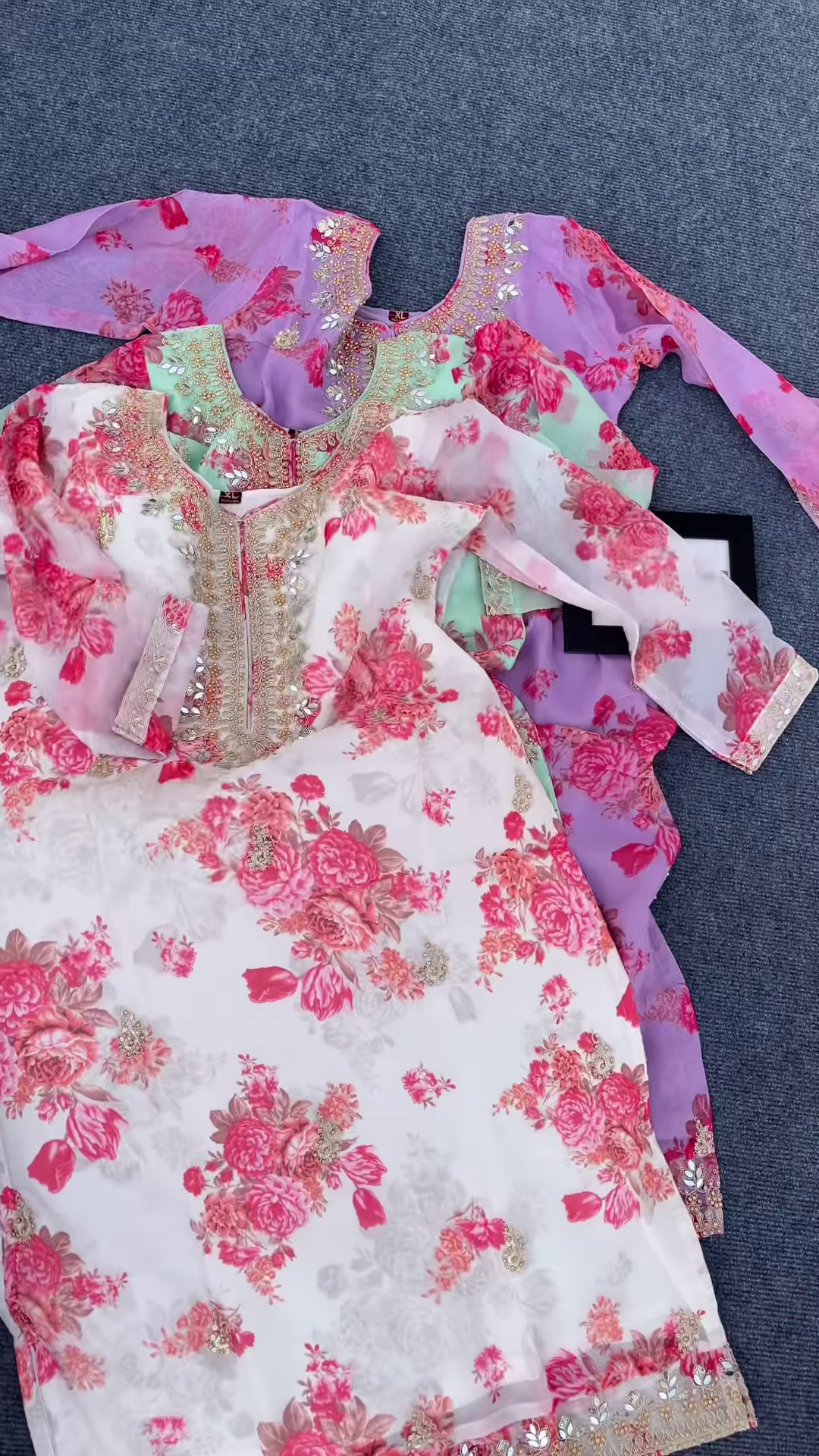 Lavender Floral Printed Kurti with Golden Embroidery – Festive & Ethnic Wear for Women - Image 2