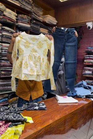 Black Floral Peplum Top with White Straight Pants – Chic Casual Co-Ord Set for Everyday Elegance