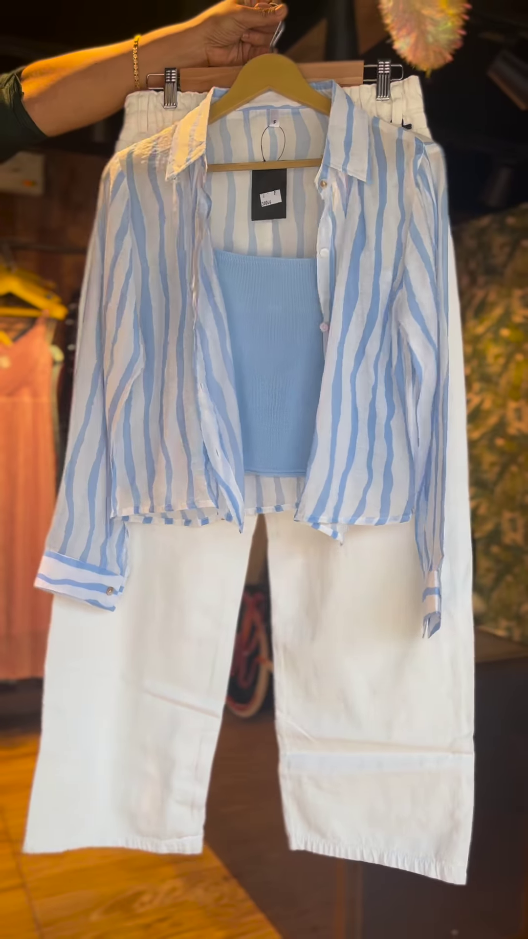 Effortless Striped Shirt & White Trousers Co-ord Set - Chic Women's Casual Wear