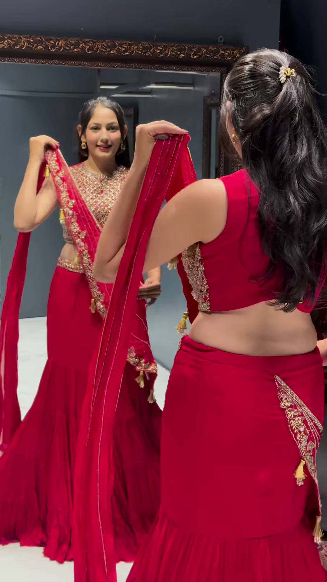 Women's Regal Red Embroidered Lehenga Choli with Dupatta – Festive & Bridal Ethnic Wear - Image 3