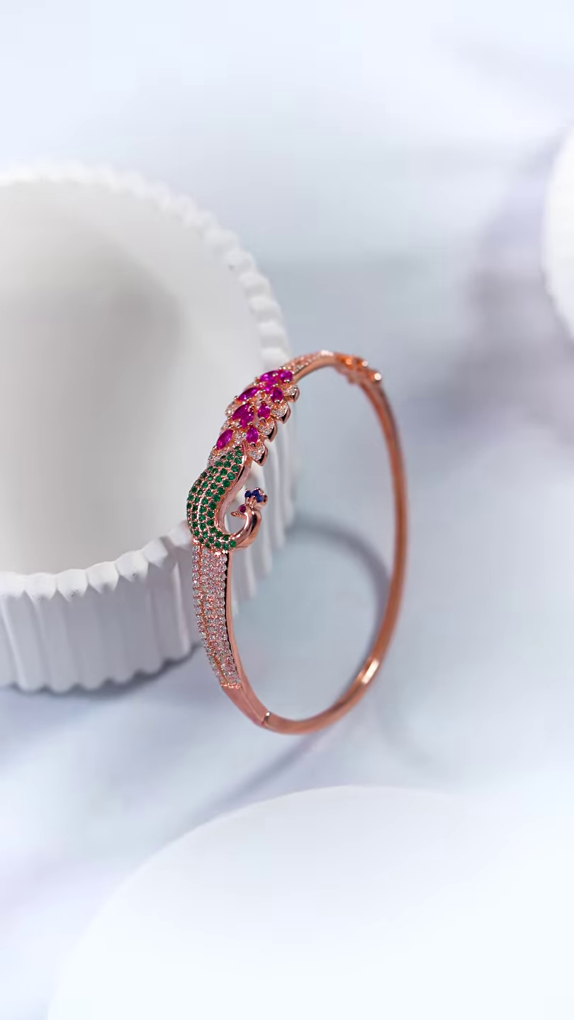 Women’s Peacock Design Stone-Studded Bracelets - Image 2