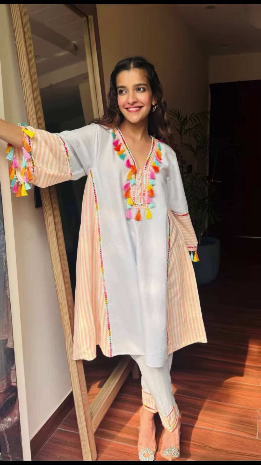 Women’s Baby Pink Beaded Kurti with Shell Accents – Premium Embroidered Ethnicwear for Boutique Collections - Image 8