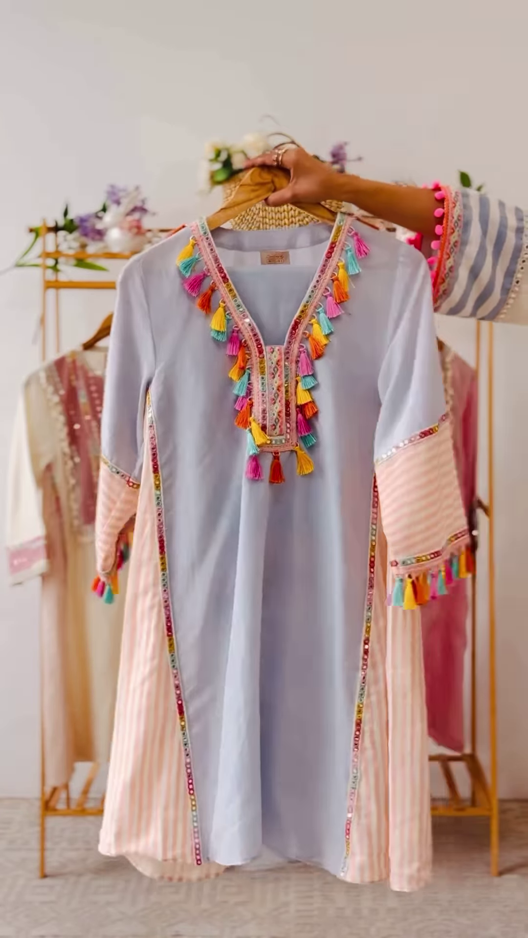 Women’s Baby Pink Beaded Kurti with Shell Accents – Premium Embroidered Ethnicwear for Boutique Collections - Image 5