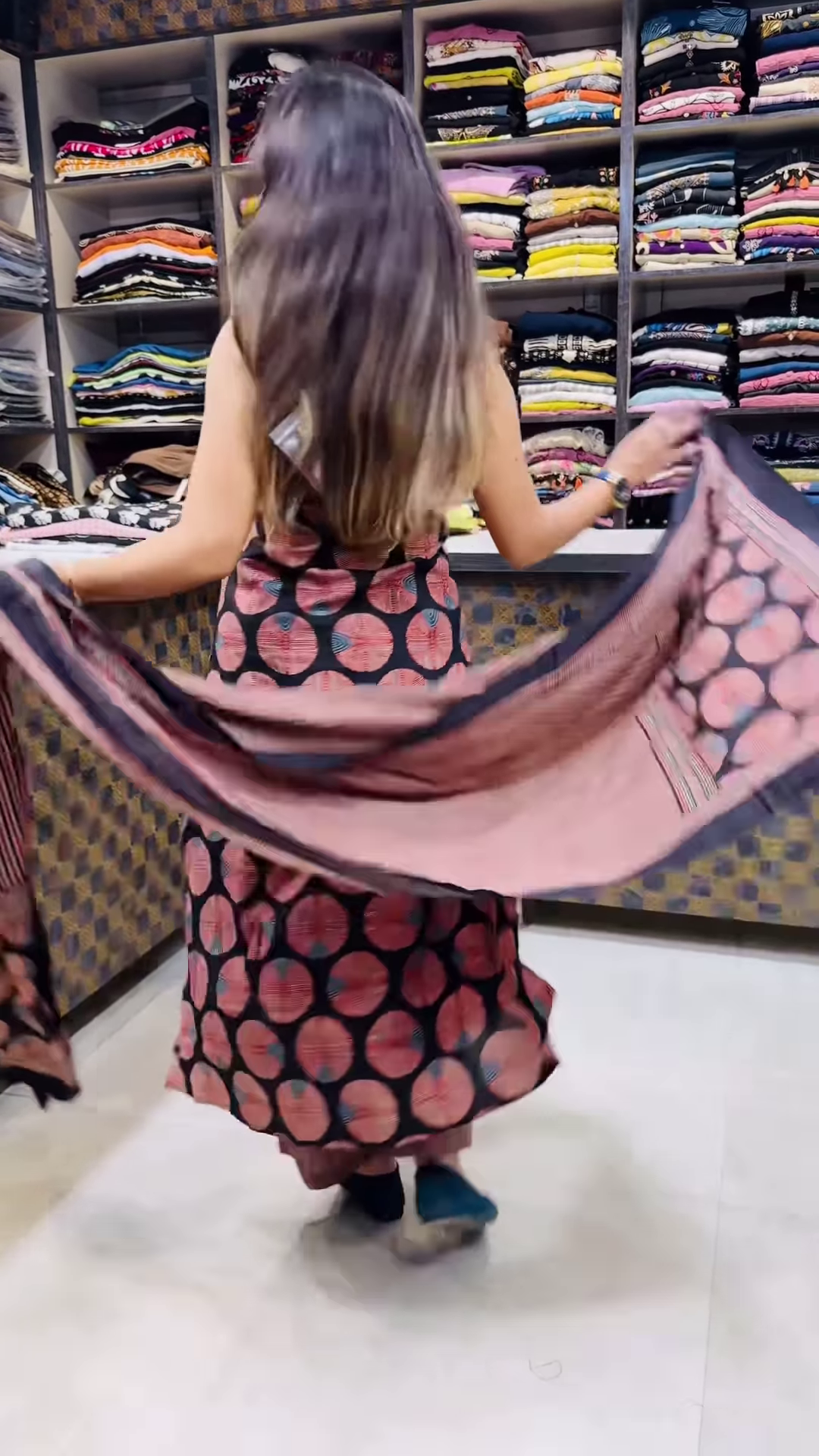 Women’s Sleeveless Black Dress with Red Circular Motifs & Keyhole Neckline – Boutique Ethnicwear Styled with Matching Fabric Accent - Image 4