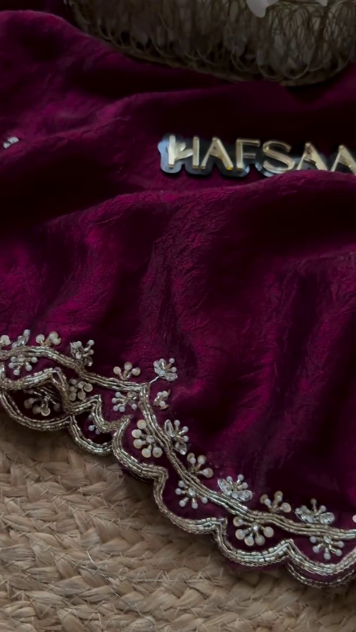 Maroon Vinework Embroidered Silk Ensemble - Image 4