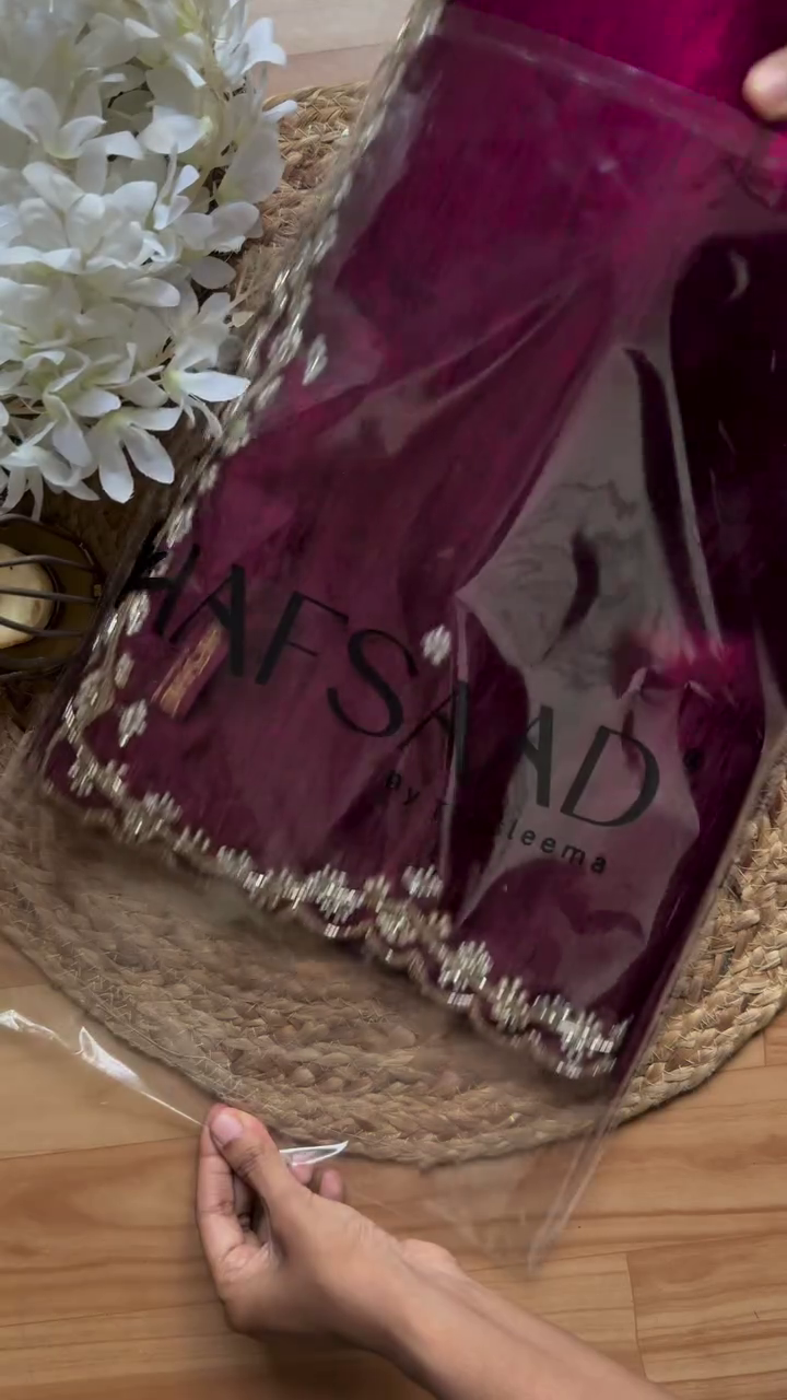 Maroon Vinework Embroidered Silk Ensemble - Image 3