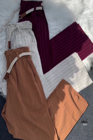 Women’s High-Waist Striped Pants with Braided Belt