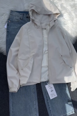 Casual Hooded Jacket & Denim Jeans Outfit Set