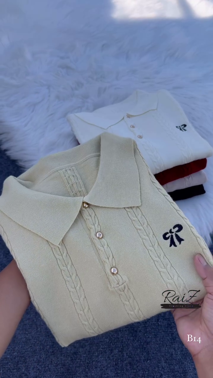 Cable-Knit Polo Sweater Top โ Chic, Soft and Effortlessly Elegant โจ๐งถ