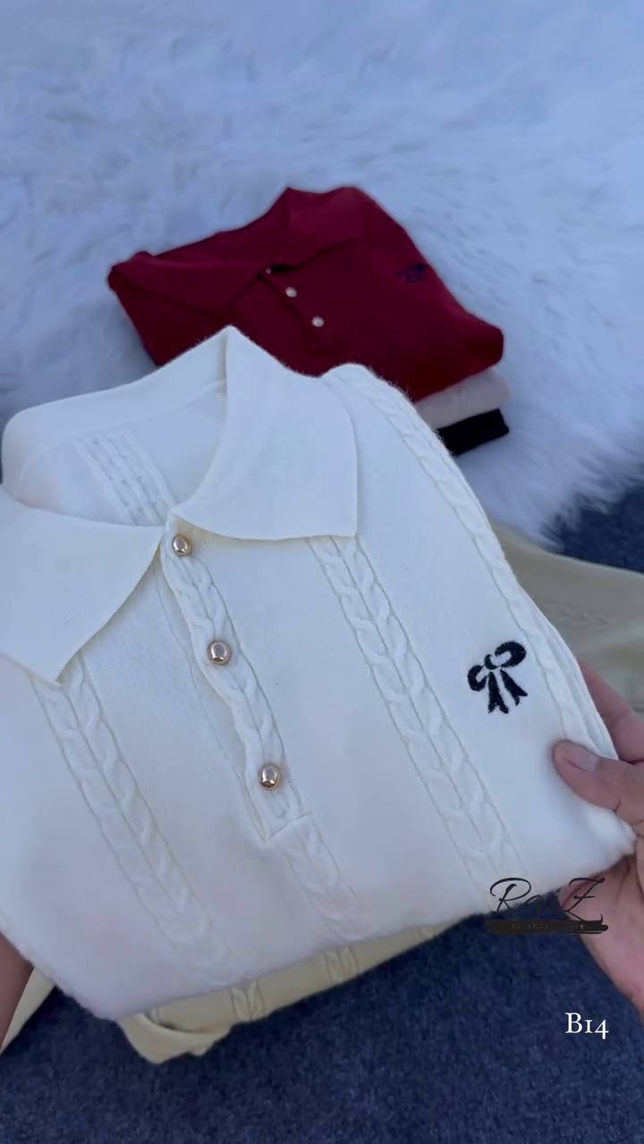 Cable-Knit Polo Sweater Top โ Chic, Soft and Effortlessly Elegant โจ๐งถ - Image 3