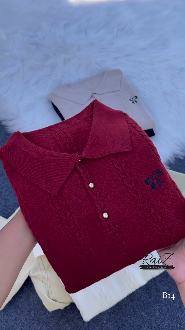 Cable-Knit Polo Sweater Top โ Chic, Soft and Effortlessly Elegant โจ๐งถ - Image 4