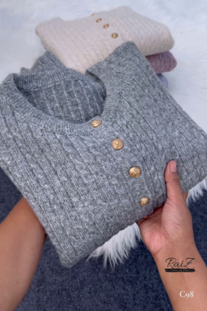 Gold-Button Cable Cardigan – Luxe, Cozy, and Timelessly Chic ✨🧶