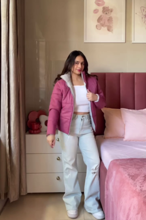 Reversible Jacket 🧥 Pink & Grey – Dual-Sided Winterwear for Style Flexibility