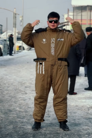 Insulated Space-Themed Jumpsuit ❄️🚀 With Belted Waist & Graphic Patches – Brown Variant