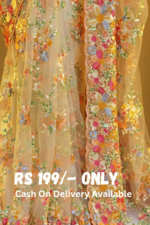 Hand-Embroidered Floral Net Saree – 5 Dreamy Shades