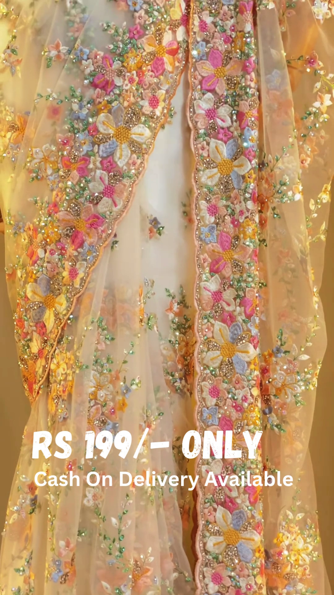 Hand-Embroidered Floral Net Saree – 5 Dreamy Shades - Image 2
