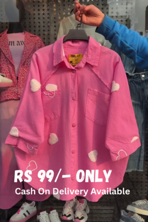 Trendy Oversized Cotton Shirt with Heart Embellishments – Available in 6 Colors
