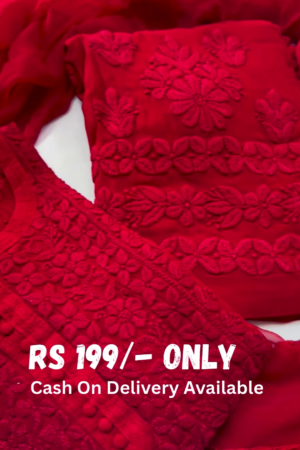 Vibrant Red Chikankari Kurta with Matching Dupatta