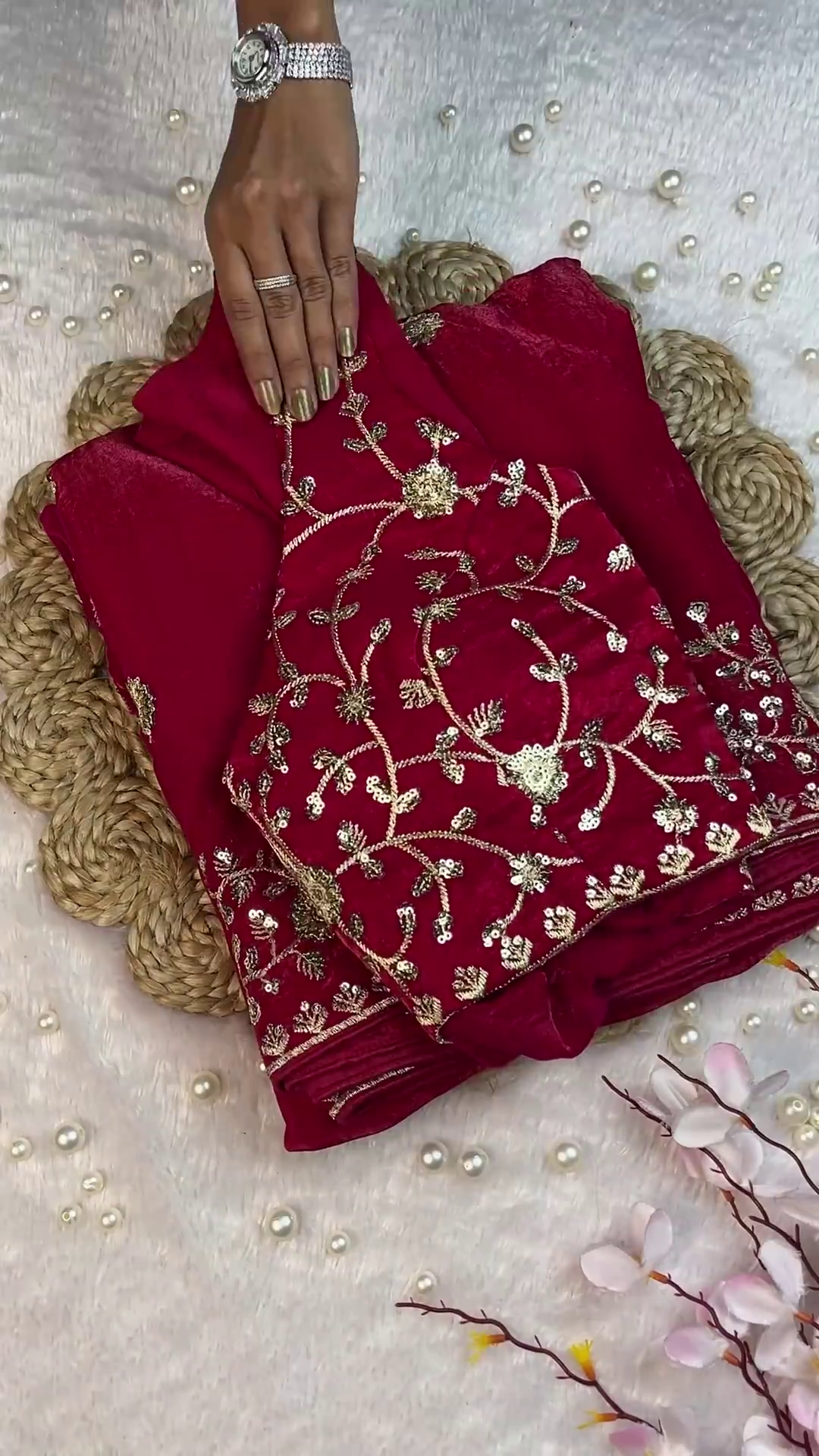 Deep Wine Red Embroidered Designer Blouse with Dupatta - Image 2