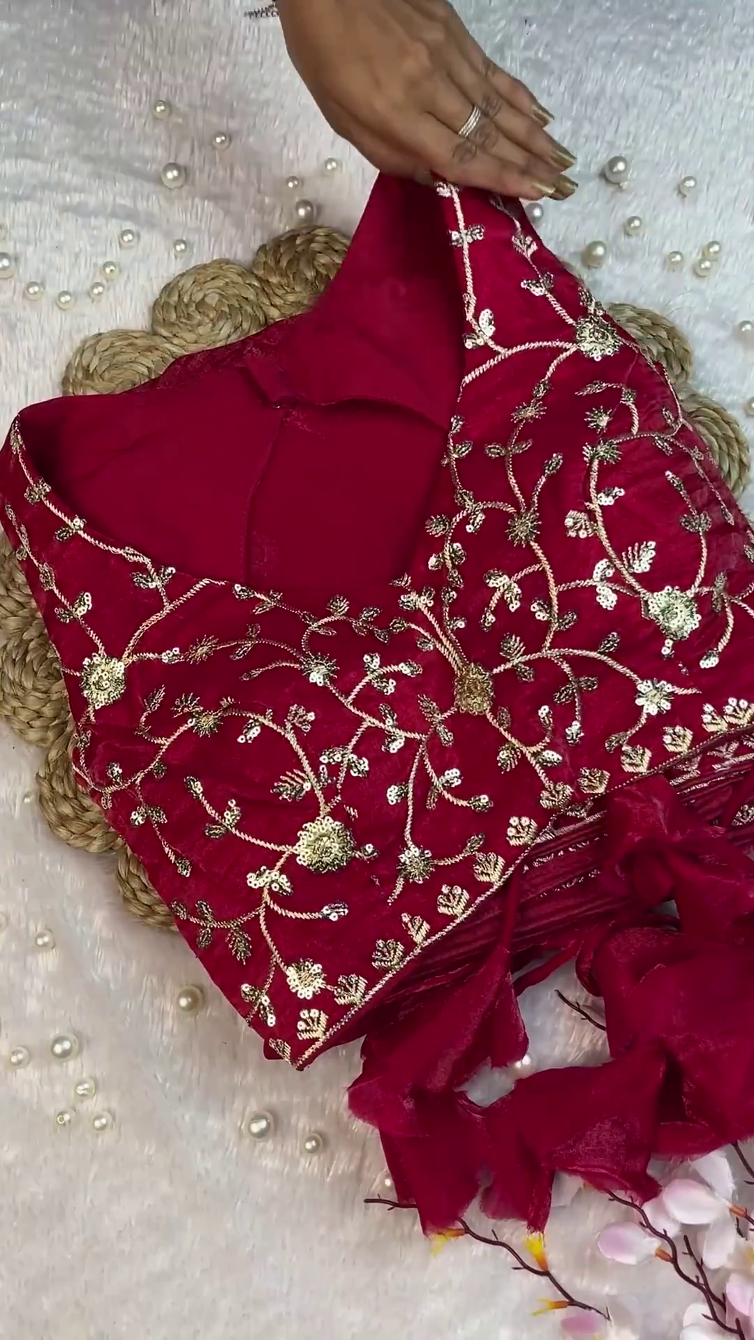 Deep Wine Red Embroidered Designer Blouse with Dupatta