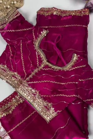 Premium Magenta Rani Pink Heavy Embroidered Designer Blouse with Dupatta Set