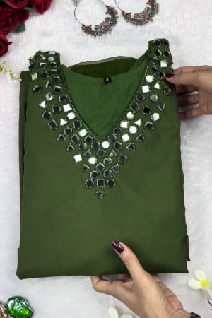Forest Green Mirror-Work Designer Kurti