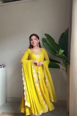 Sunlight Yellow Designer Anarkali Set with Scalloped Embroidery